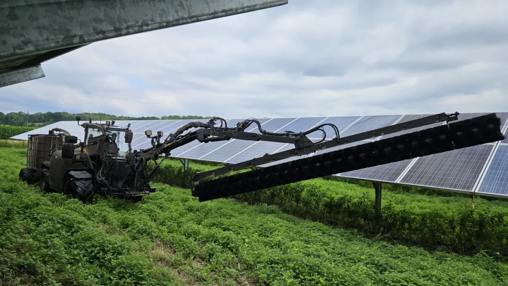 Bürstenarm an Modulreihen im Solarpark
